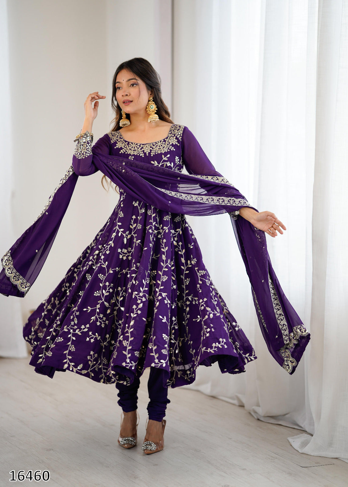 Karwa Chauth Special Dress Anarkali Gown in Purple & Red Color