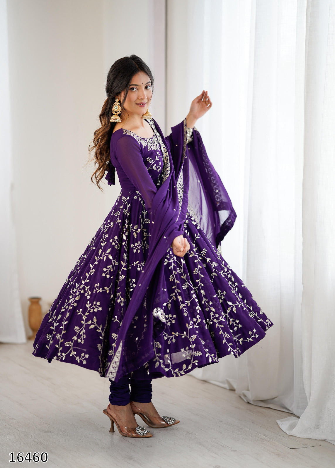 Karwa Chauth Special Dress Anarkali Gown in Purple & Red Color