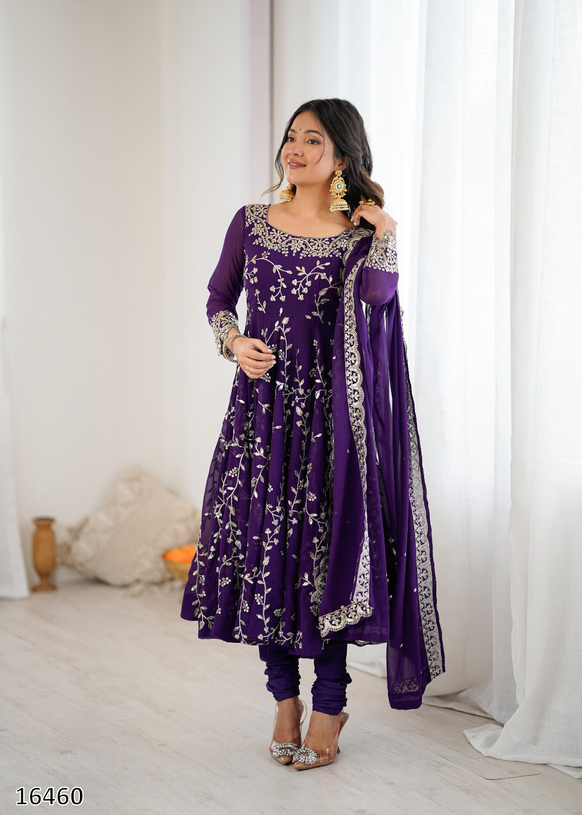 Karwa Chauth Special Dress Anarkali Gown in Purple & Red Color