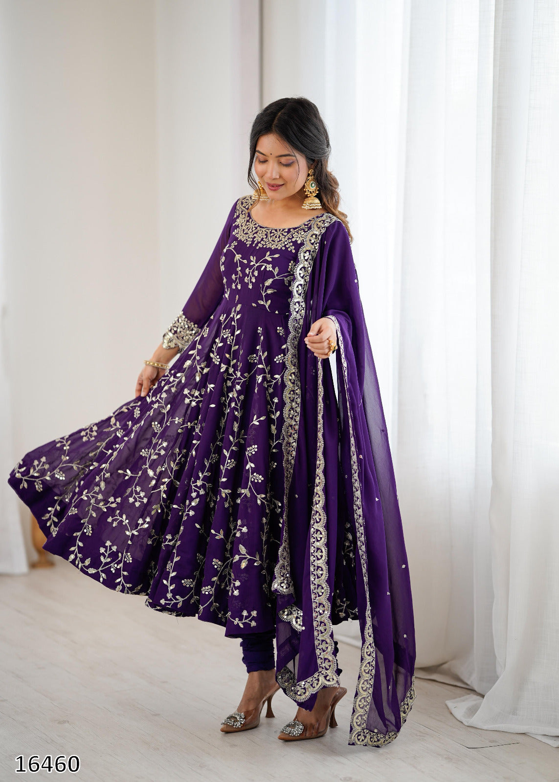 Karwa Chauth Special Dress Anarkali Gown in Purple & Red Color
