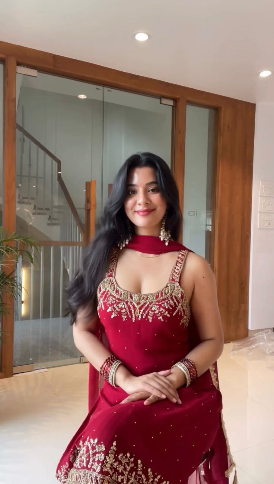 Luxurious Karwa Chauth Special Red Sharara Suit With Dupatta Set