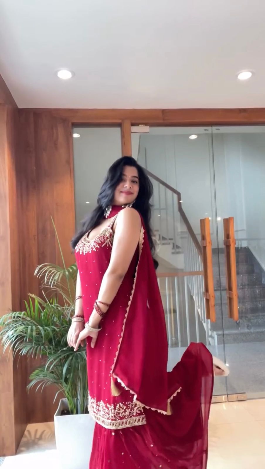 Luxurious Karwa Chauth Special Red Sharara Suit With Dupatta Set