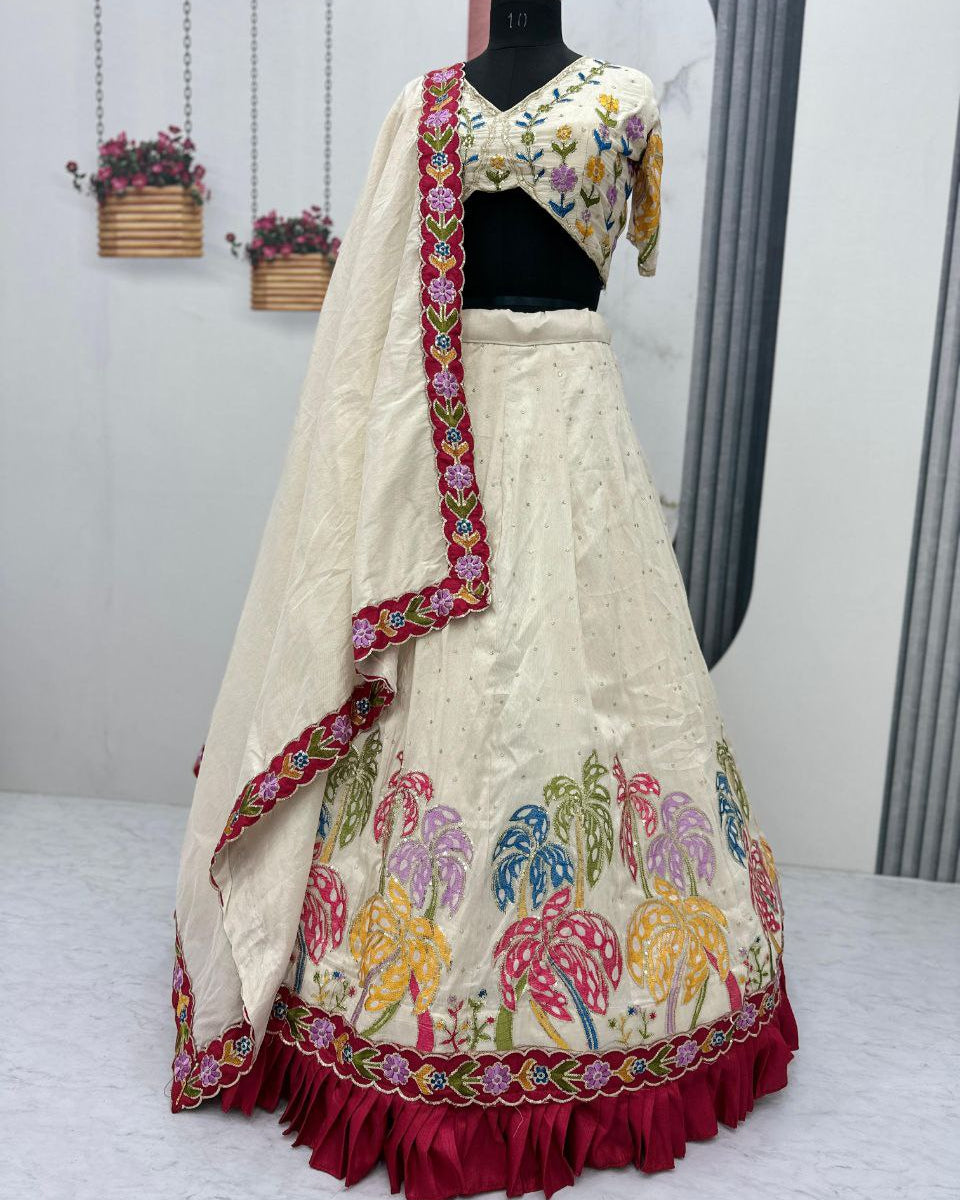 Premium Festival Wear Tissue Silk Embroidered Lehenga Choli Set with Dupatta