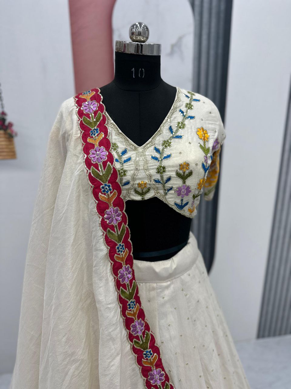 Premium Festival Wear Tissue Silk Embroidered Lehenga Choli Set with Dupatta