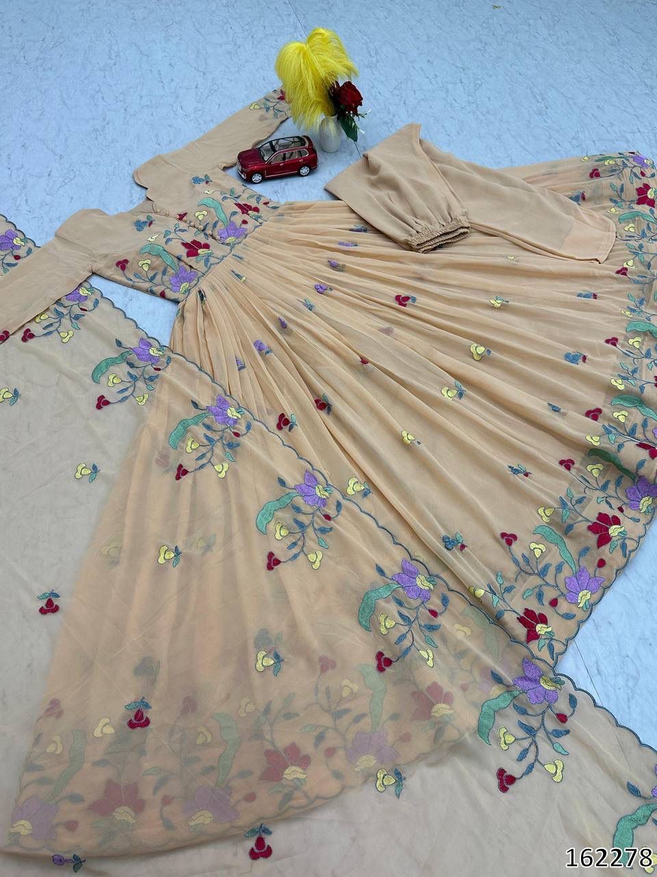 Premium Fox Georgette Embroidered Gown Pant Set with Dupatta