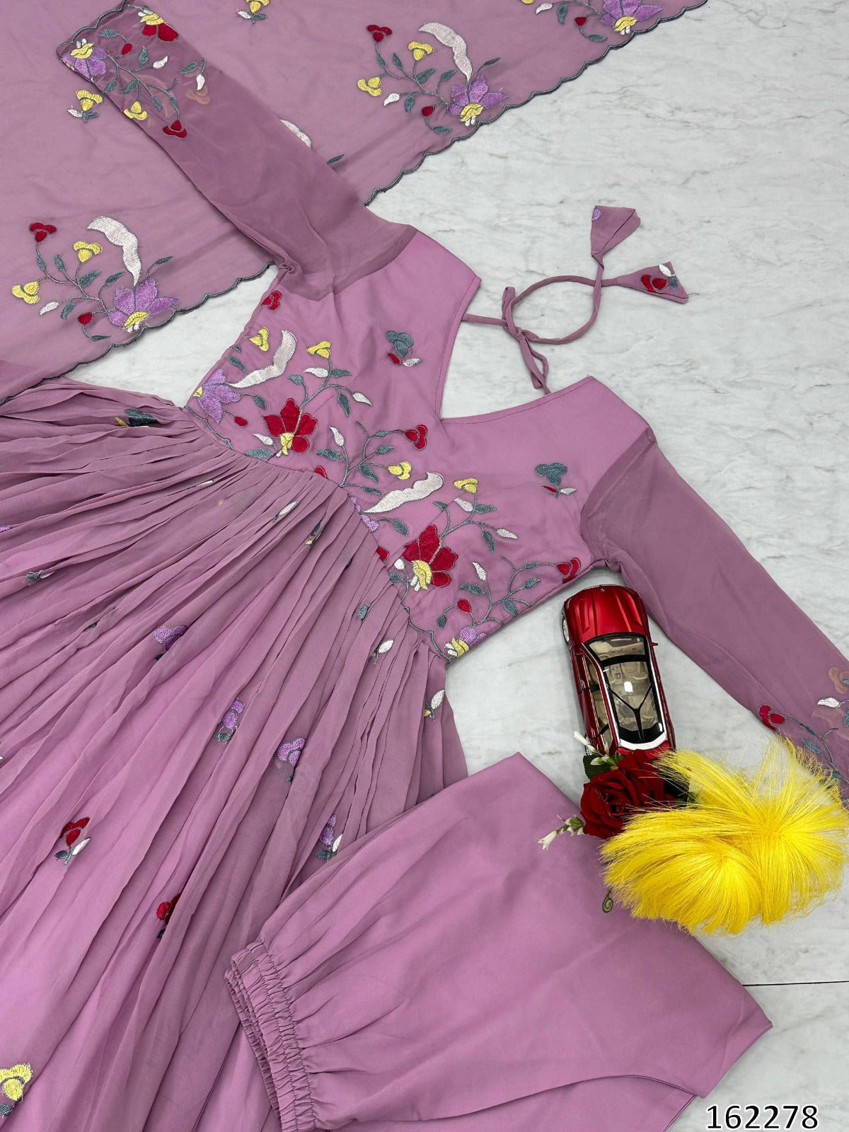 Premium Fox Georgette Embroidered Gown Pant Set with Dupatta