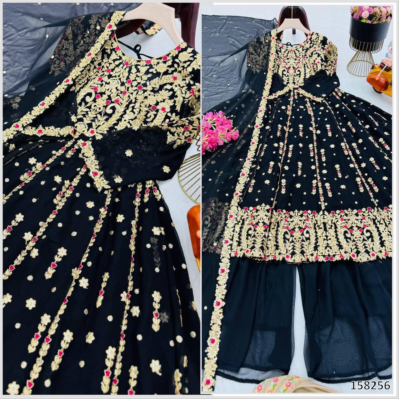 Premium Fox Georgette Embroidered Gown with Palazzo & Dupatta