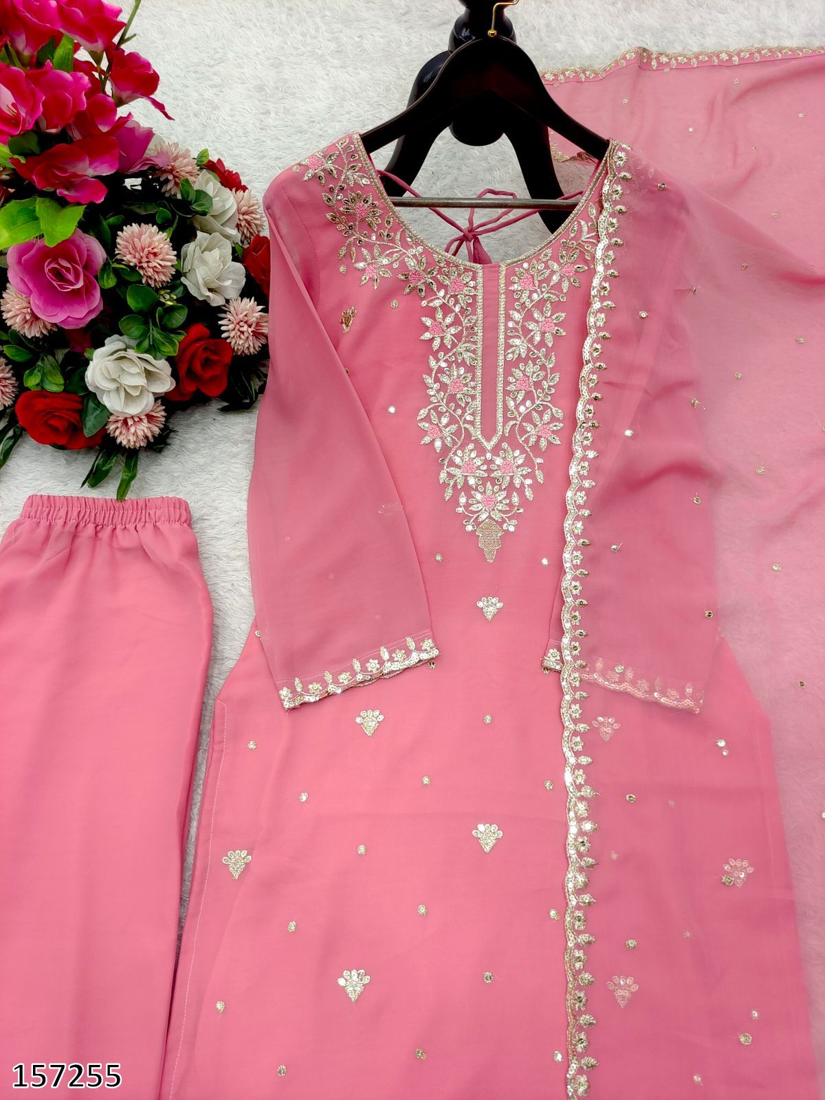 Premium Fox Georgette Embroidered Suit with Dupatta – Party & Occasion Wear