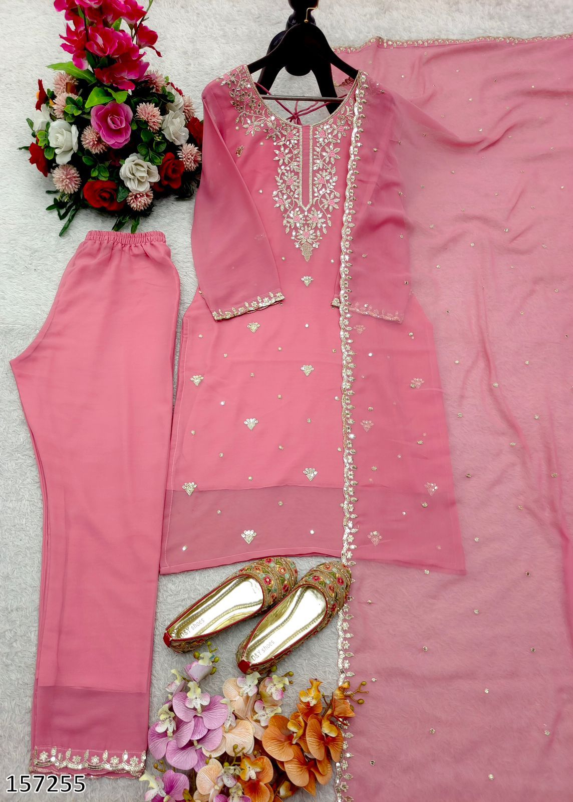 Premium Fox Georgette Embroidered Suit with Dupatta – Party & Occasion Wear