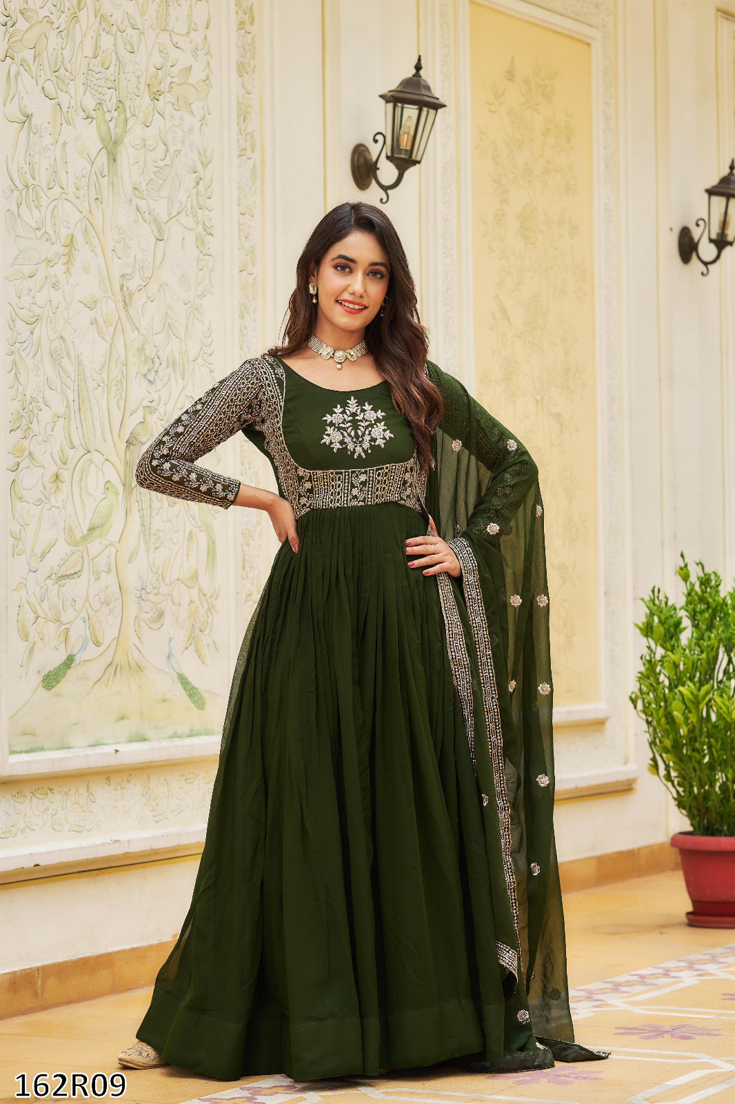 Premium Fox Georgette Long Gown with Embroidered Dupatta