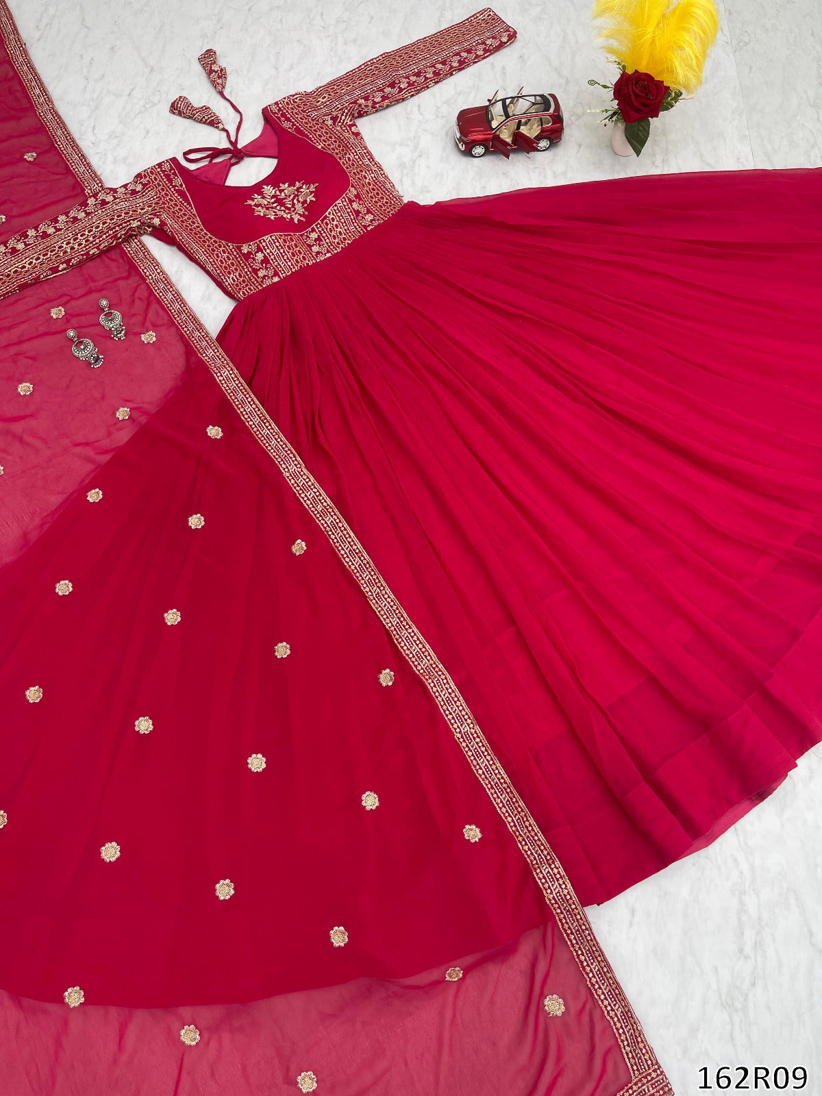 Premium Fox Georgette Long Gown with Embroidered Dupatta