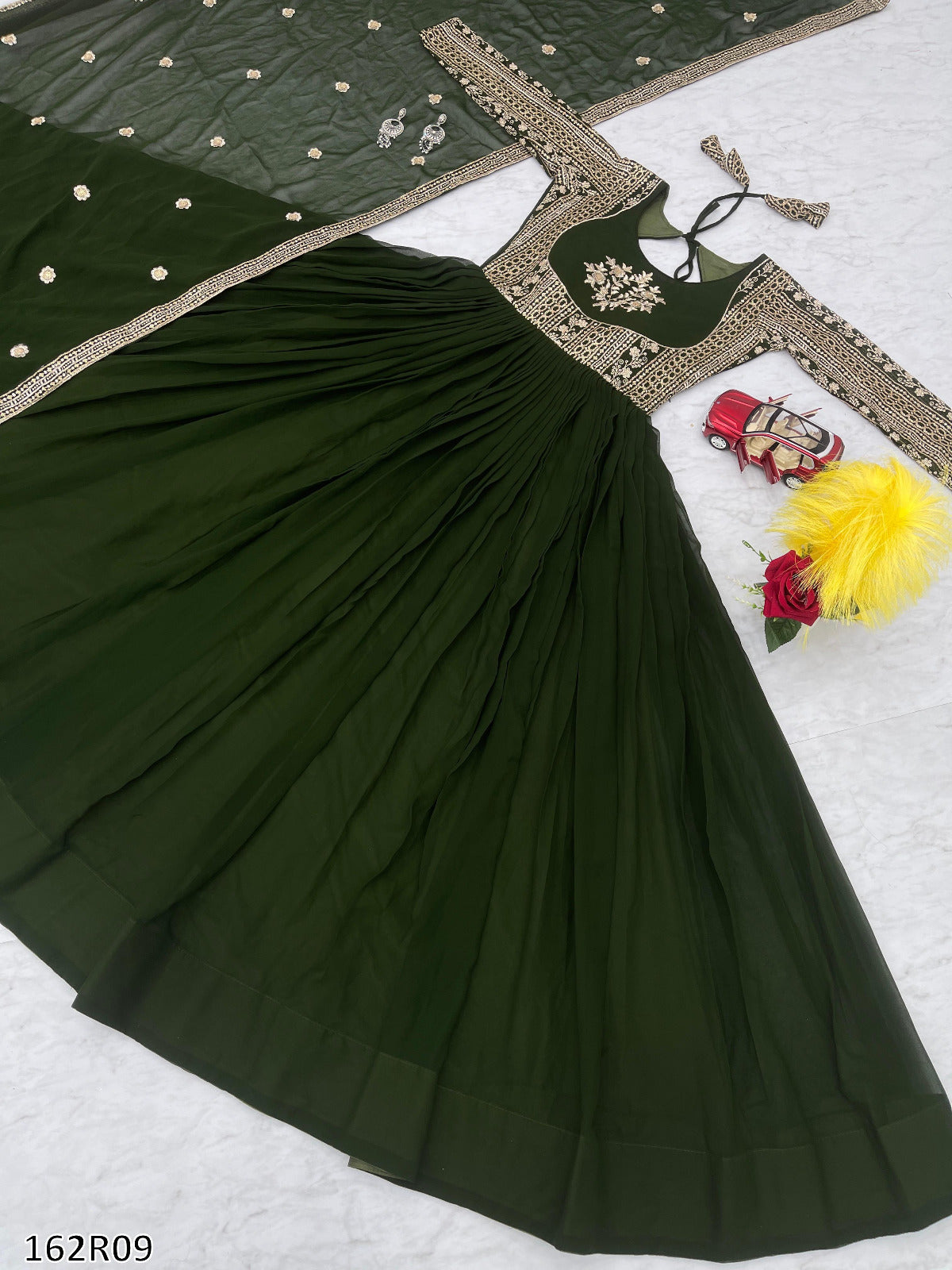 Premium Fox Georgette Long Gown with Embroidered Dupatta