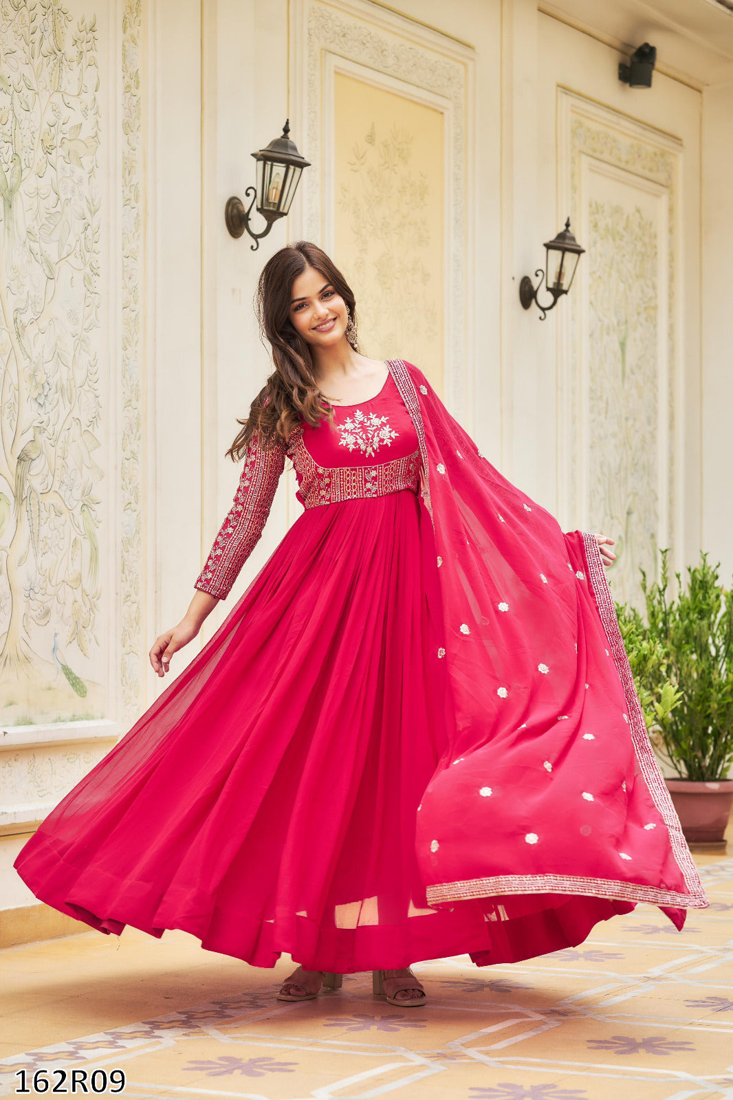 Premium Fox Georgette Long Gown with Embroidered Dupatta