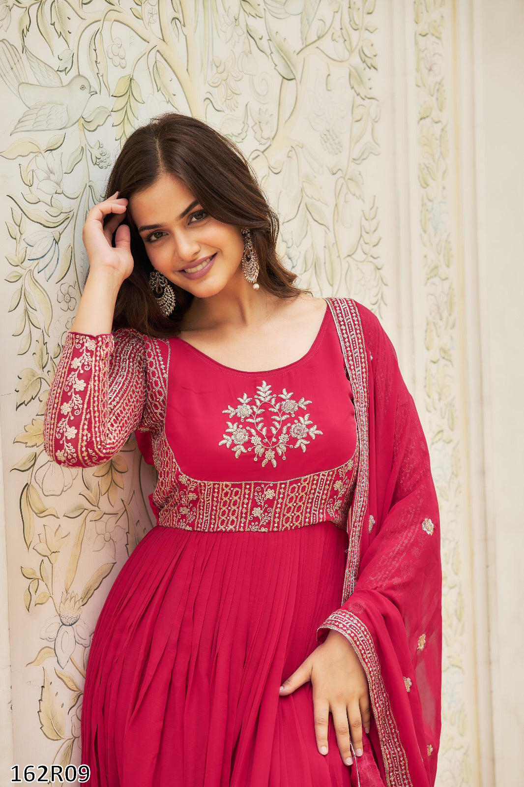 Premium Fox Georgette Long Gown with Embroidered Dupatta