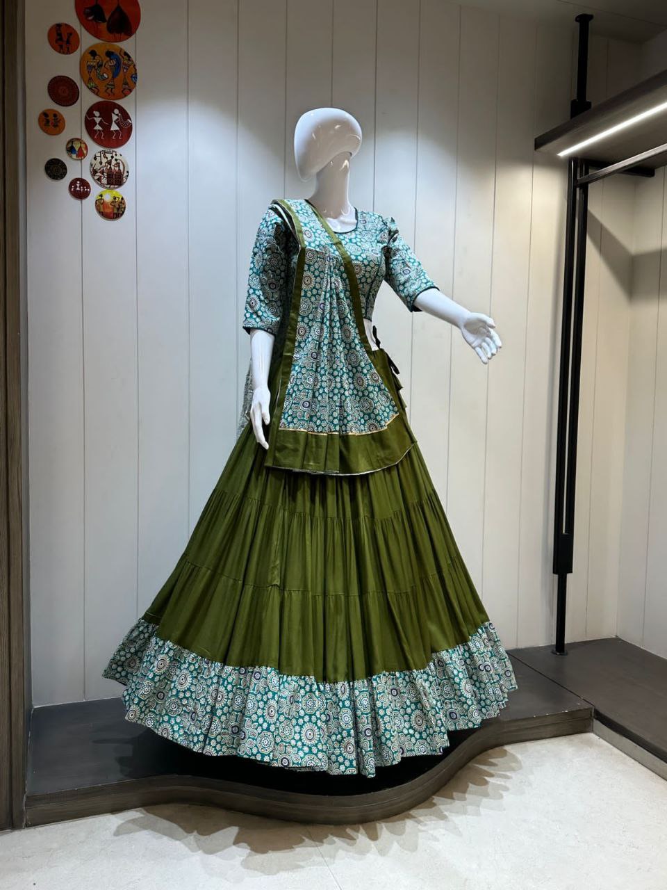 Premium Ghaghri Ajrakh Rayon Cotton Chaniya Choli Set Navratri, Mehendi, and Cultural Festivals