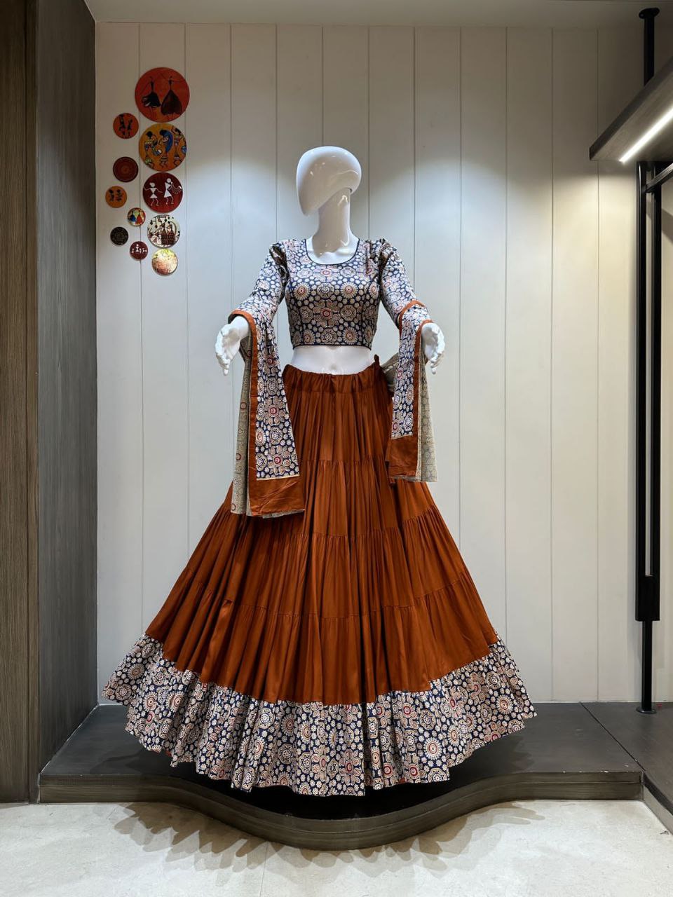 Premium Ghaghri Ajrakh Rayon Cotton Chaniya Choli Set Navratri, Mehendi, and Cultural Festivals