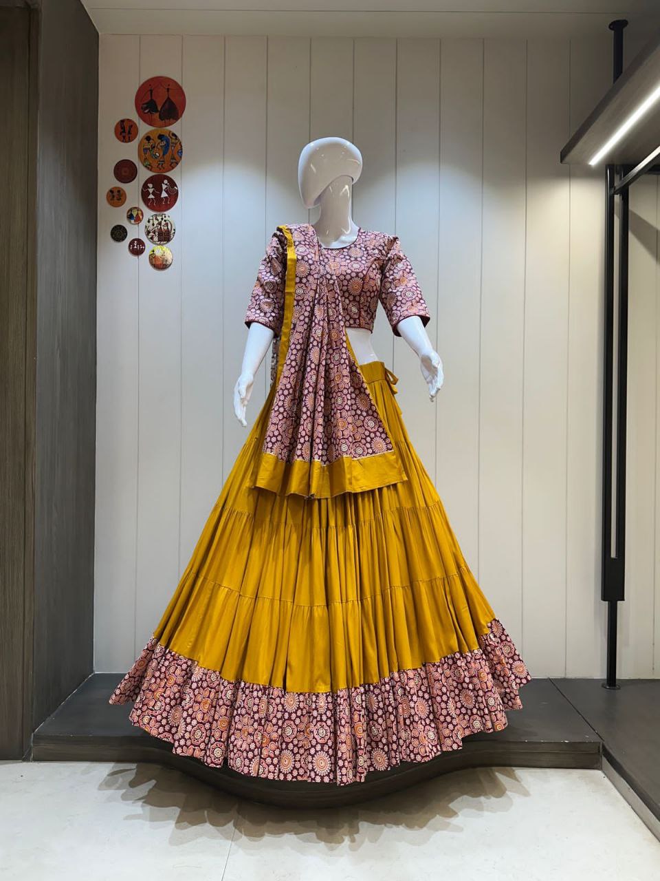 Premium Ghaghri Ajrakh Rayon Cotton Chaniya Choli Set Navratri, Mehendi, and Cultural Festivals