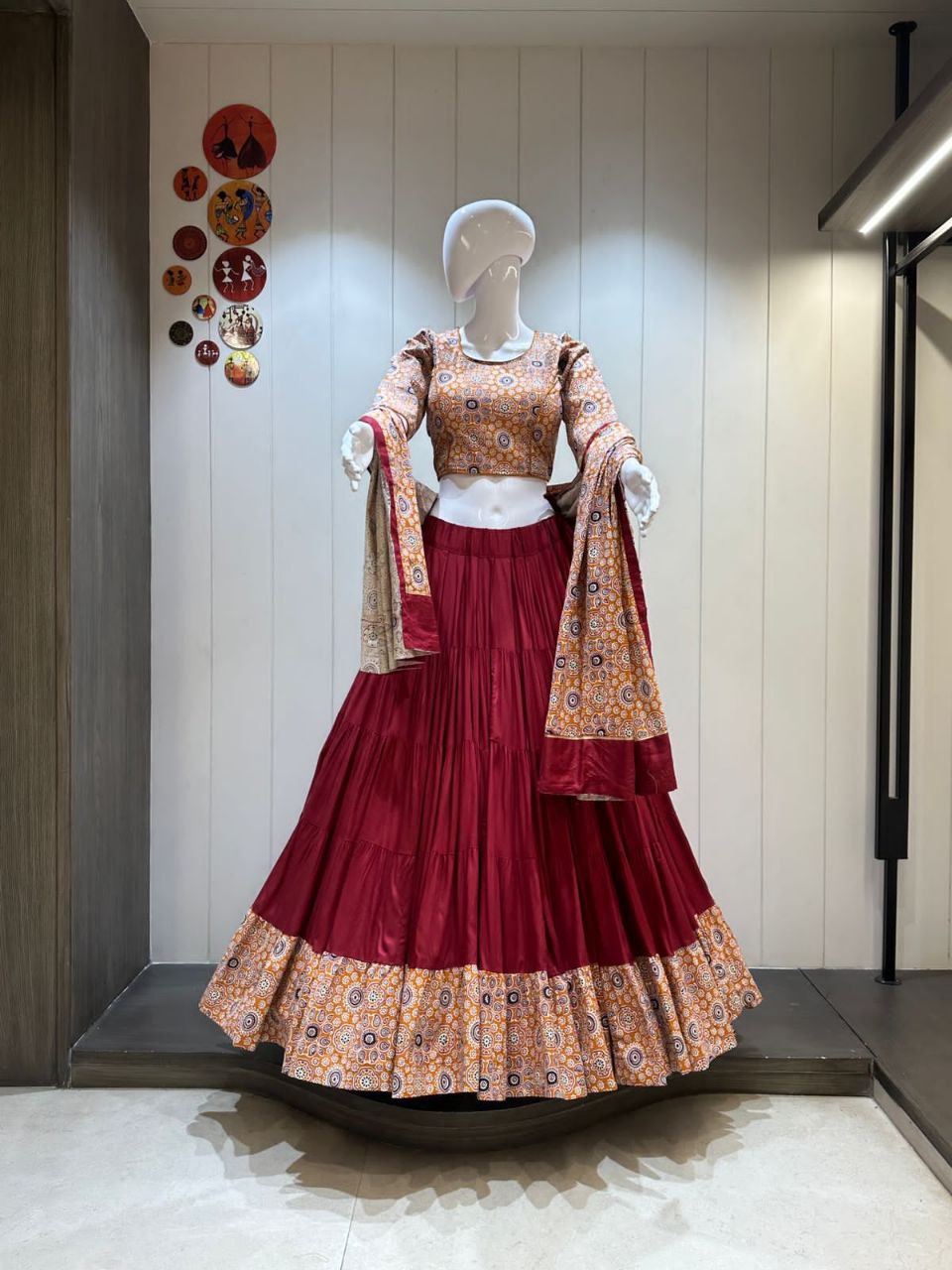 Premium Ghaghri Ajrakh Rayon Cotton Chaniya Choli Set Navratri, Mehendi, and Cultural Festivals