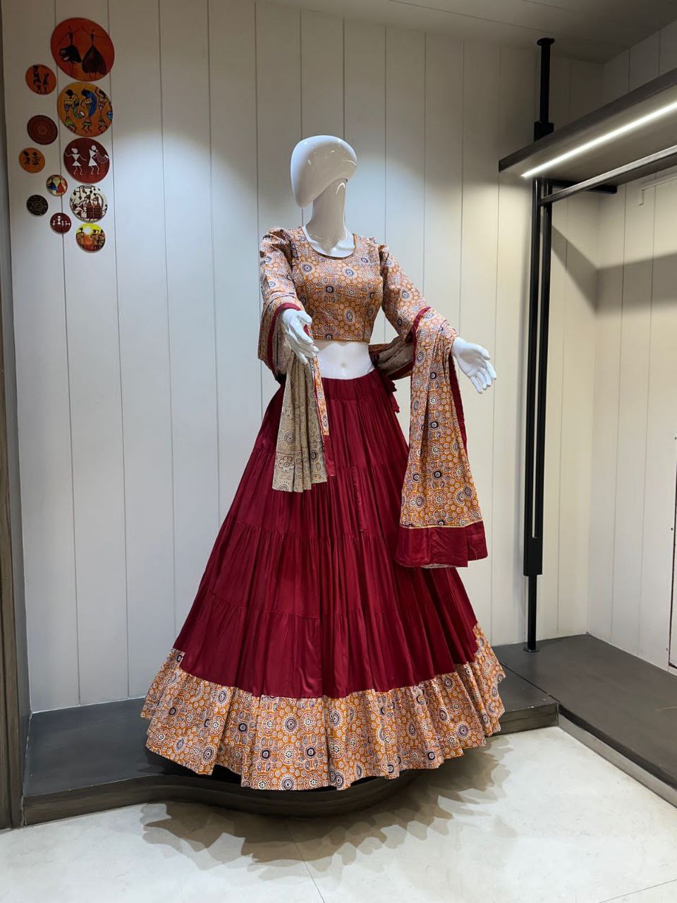 Premium Ghaghri Ajrakh Rayon Cotton Chaniya Choli Set Navratri, Mehendi, and Cultural Festivals