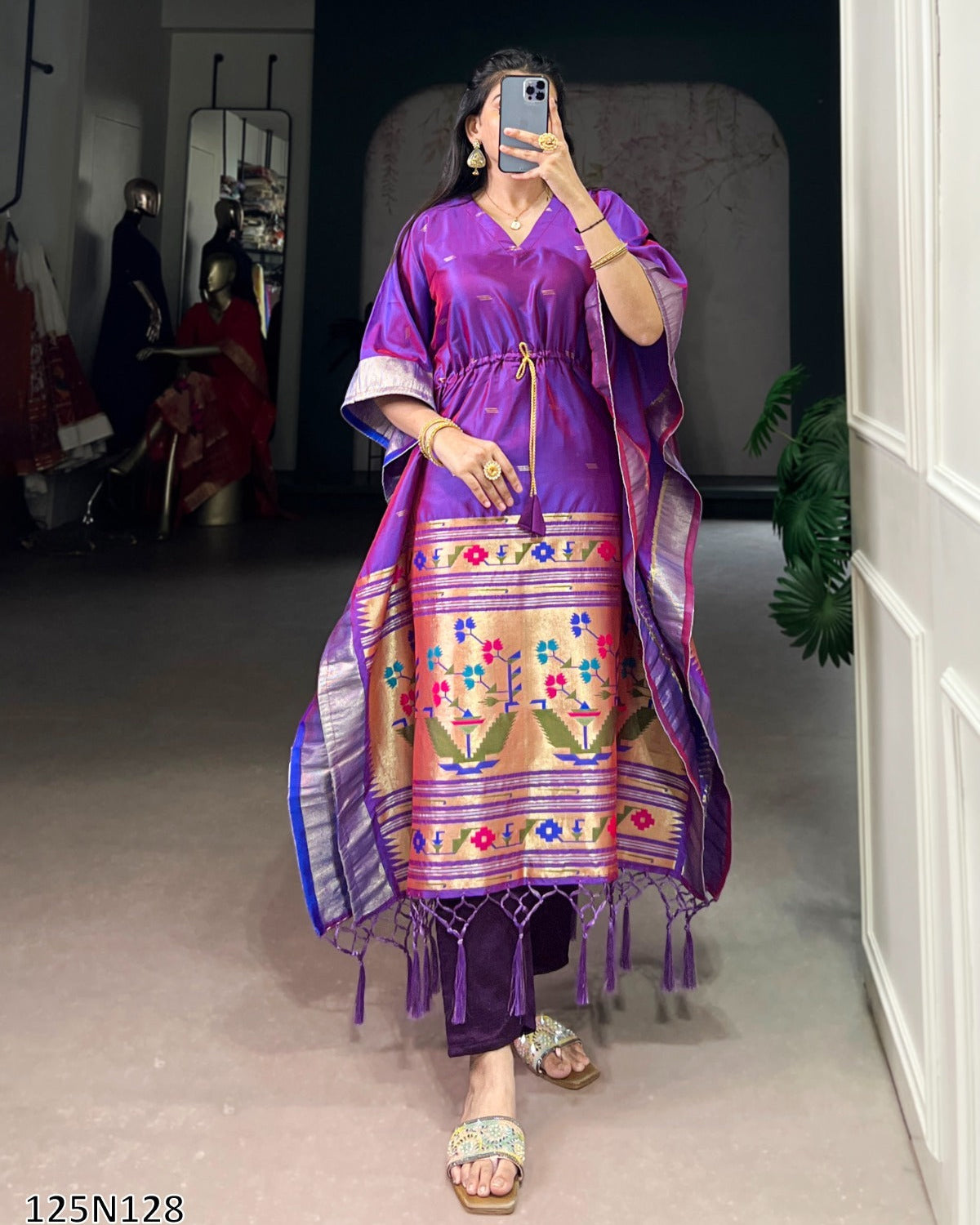 Premium Jacquard Paithani Kaftan with Zari Weaving Work