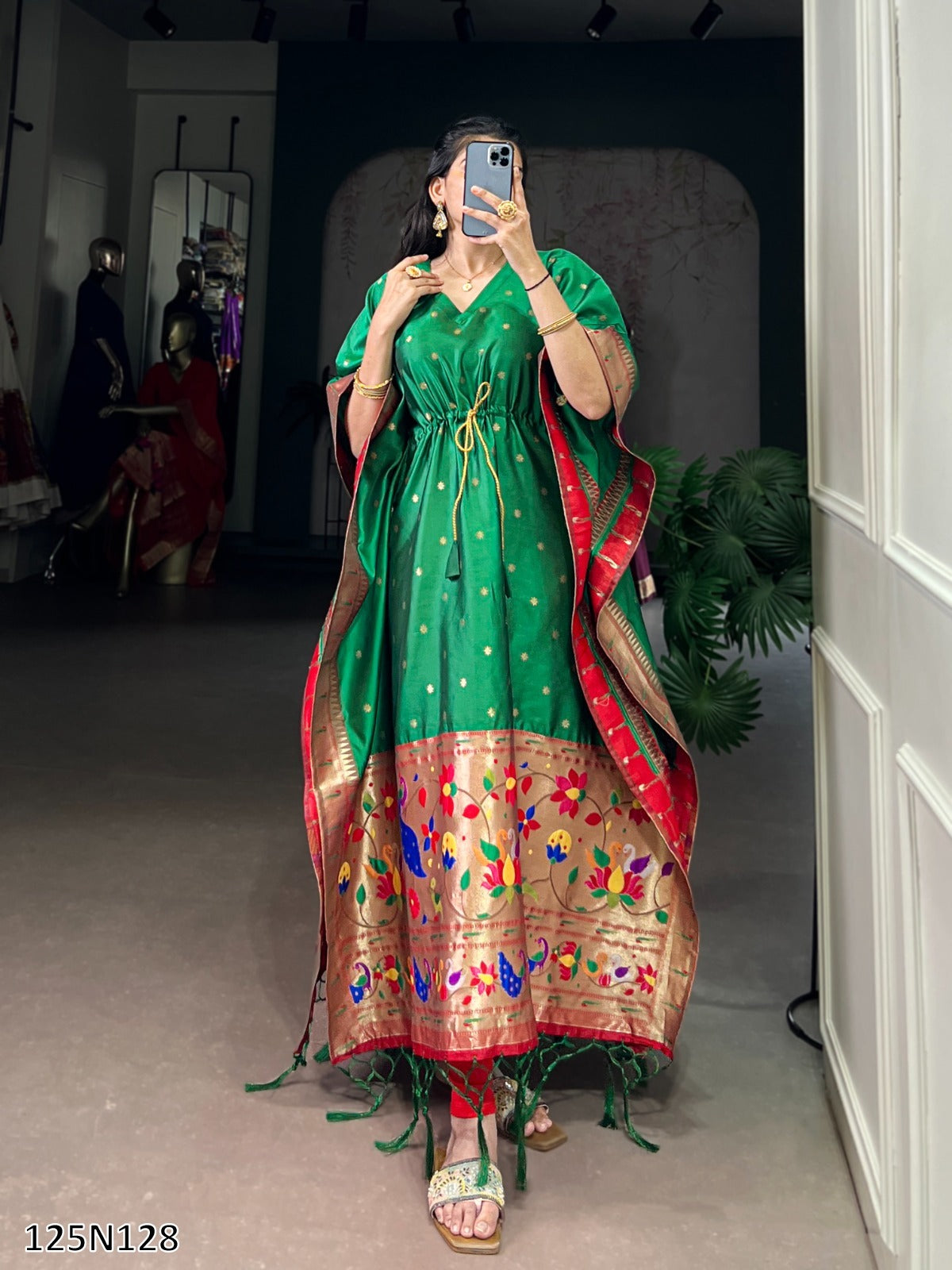Premium Jacquard Paithani Kaftan with Zari Weaving Work