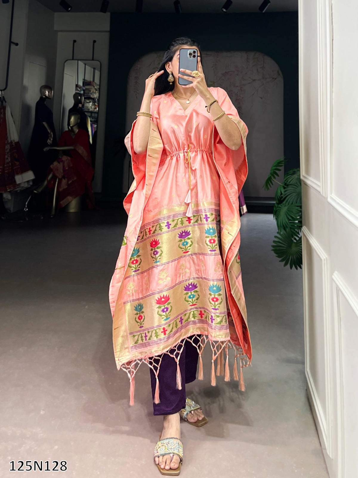 Premium Jacquard Paithani Kaftan with Zari Weaving Work