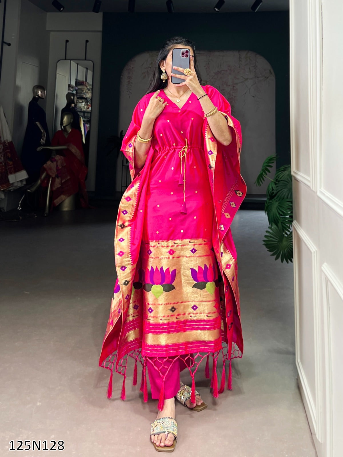 Premium Jacquard Paithani Kaftan with Zari Weaving Work