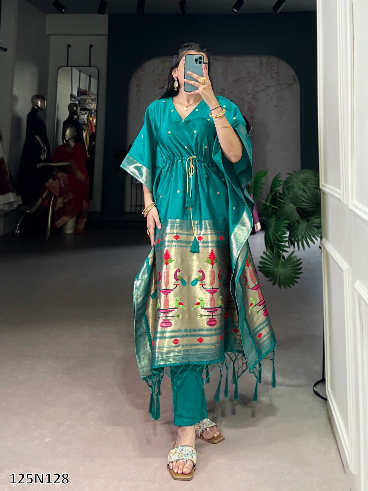 Premium Jacquard Paithani Kaftan with Zari Weaving Work