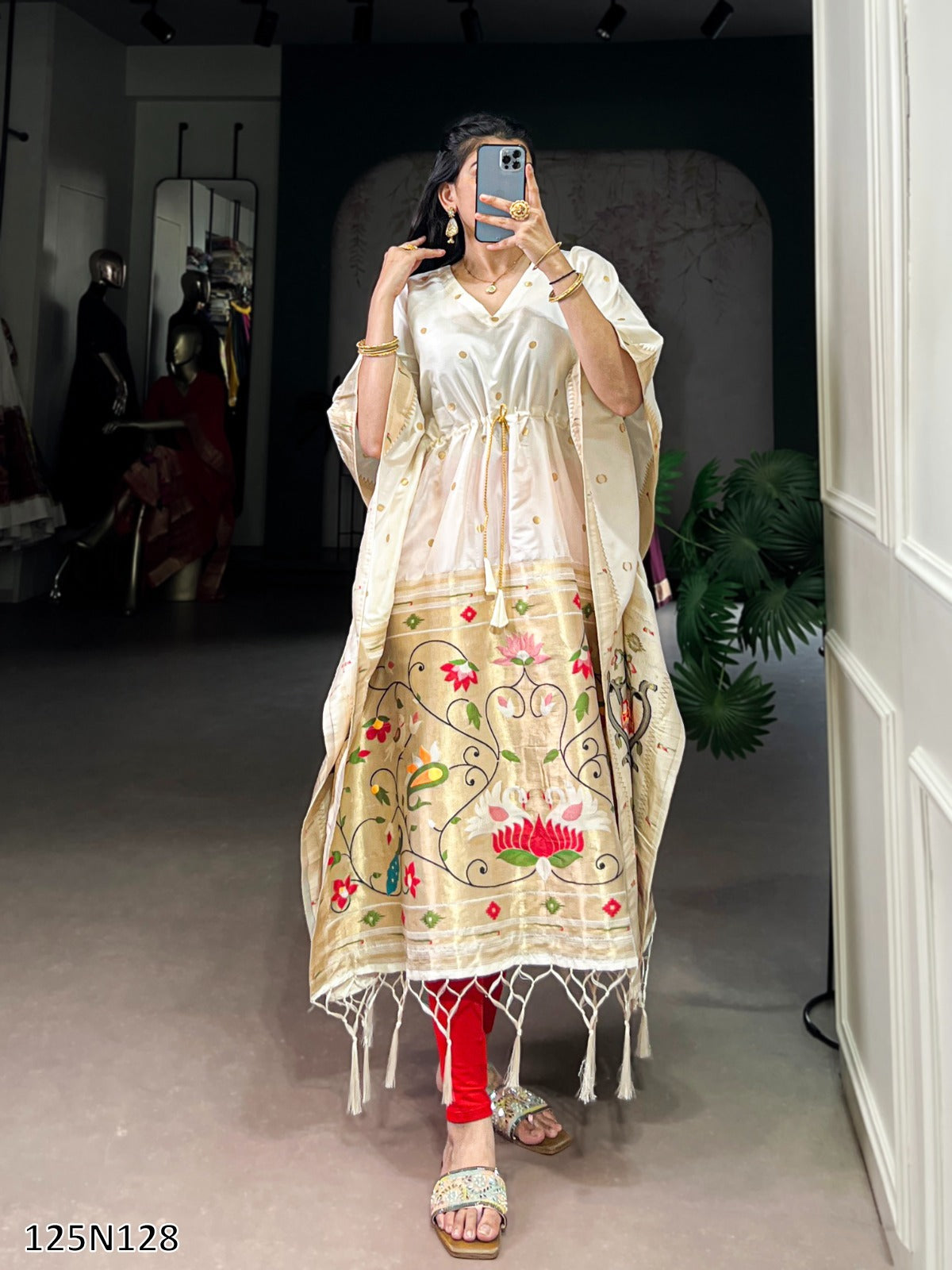 Premium Jacquard Paithani Kaftan with Zari Weaving Work