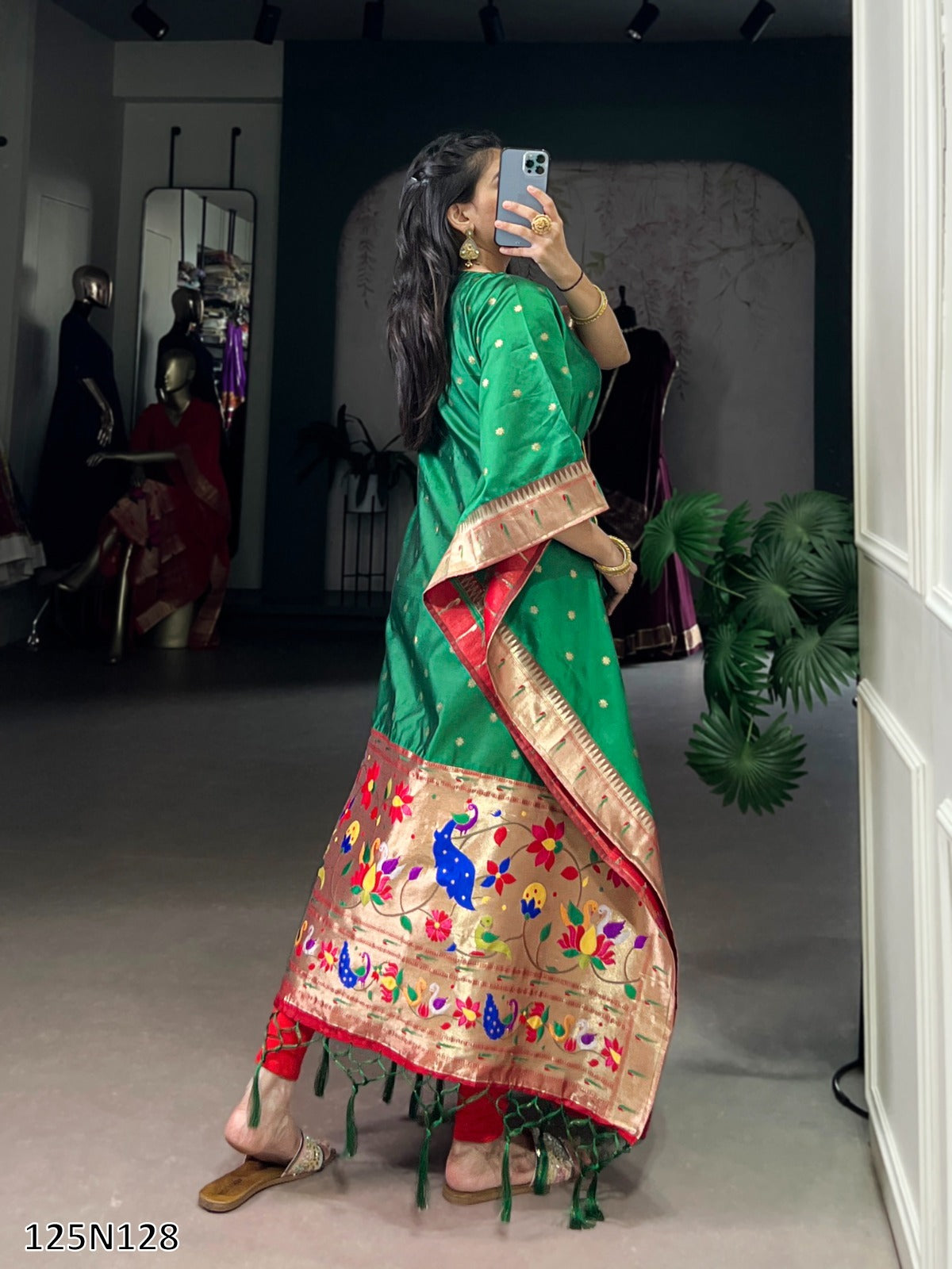 Premium Jacquard Paithani Kaftan with Zari Weaving Work