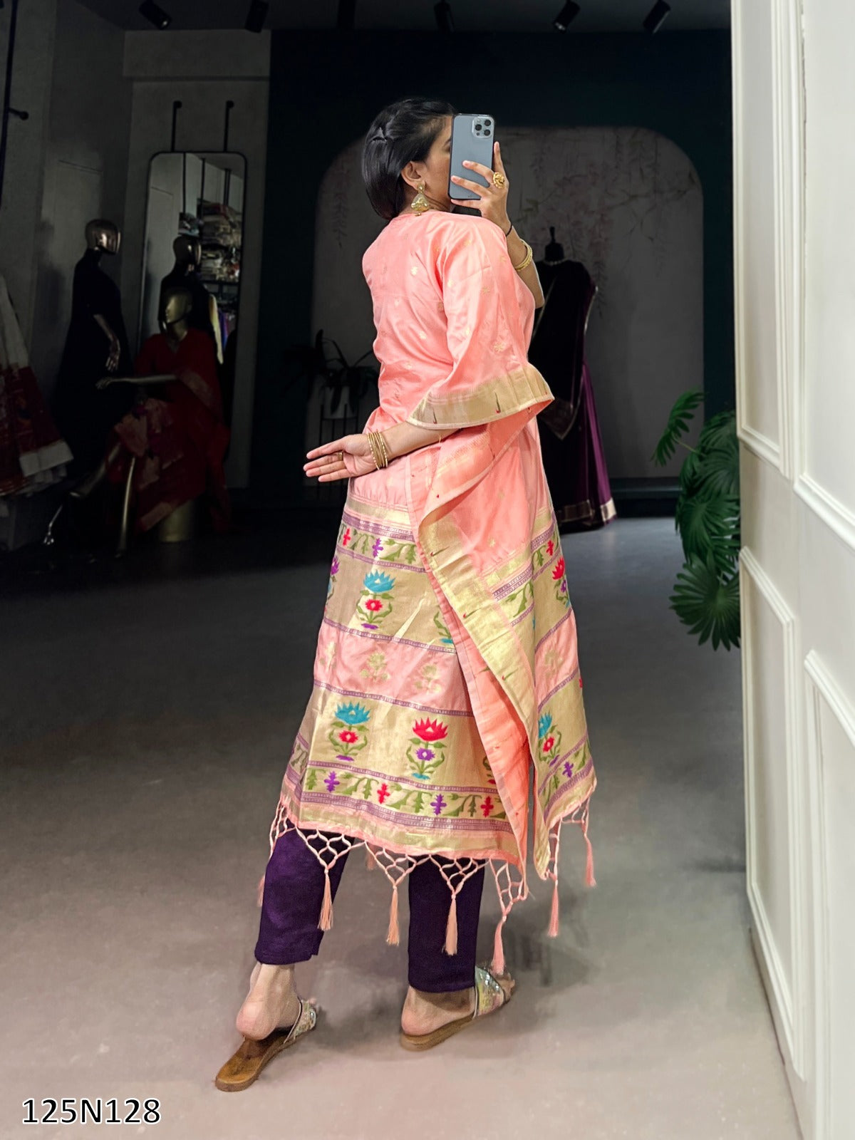 Premium Jacquard Paithani Kaftan with Zari Weaving Work