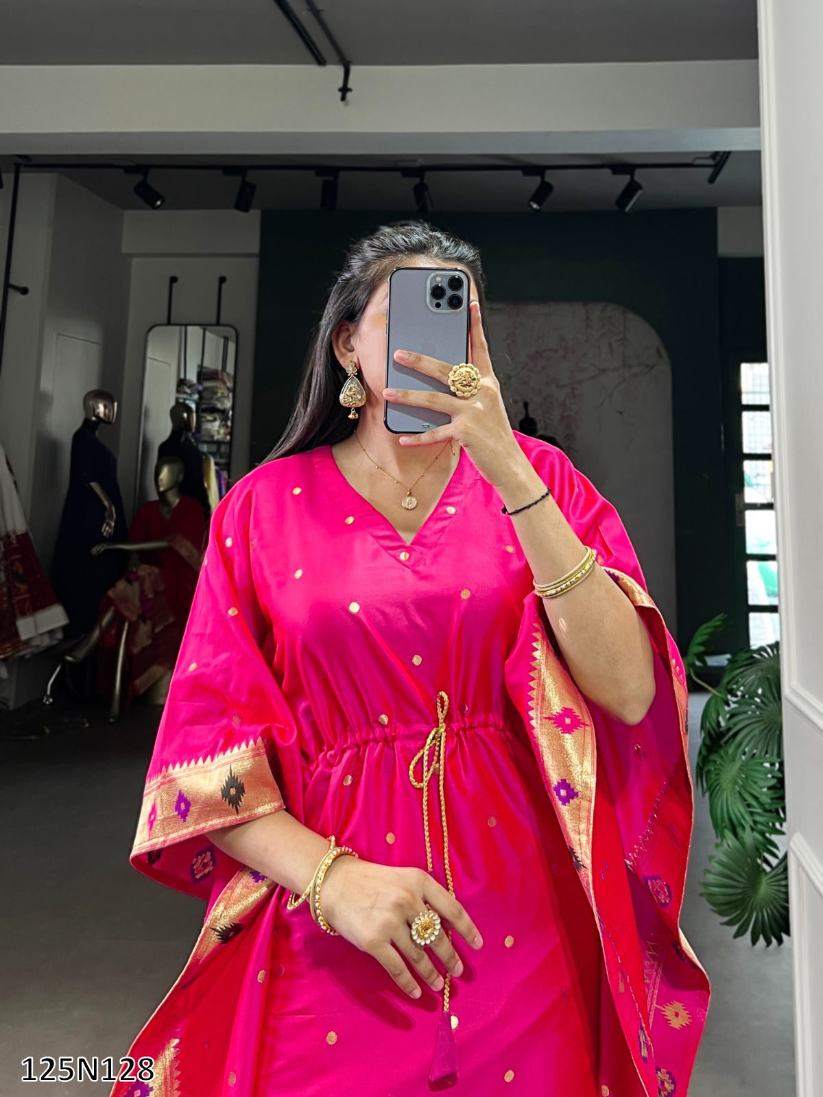 Premium Jacquard Paithani Kaftan with Zari Weaving Work
