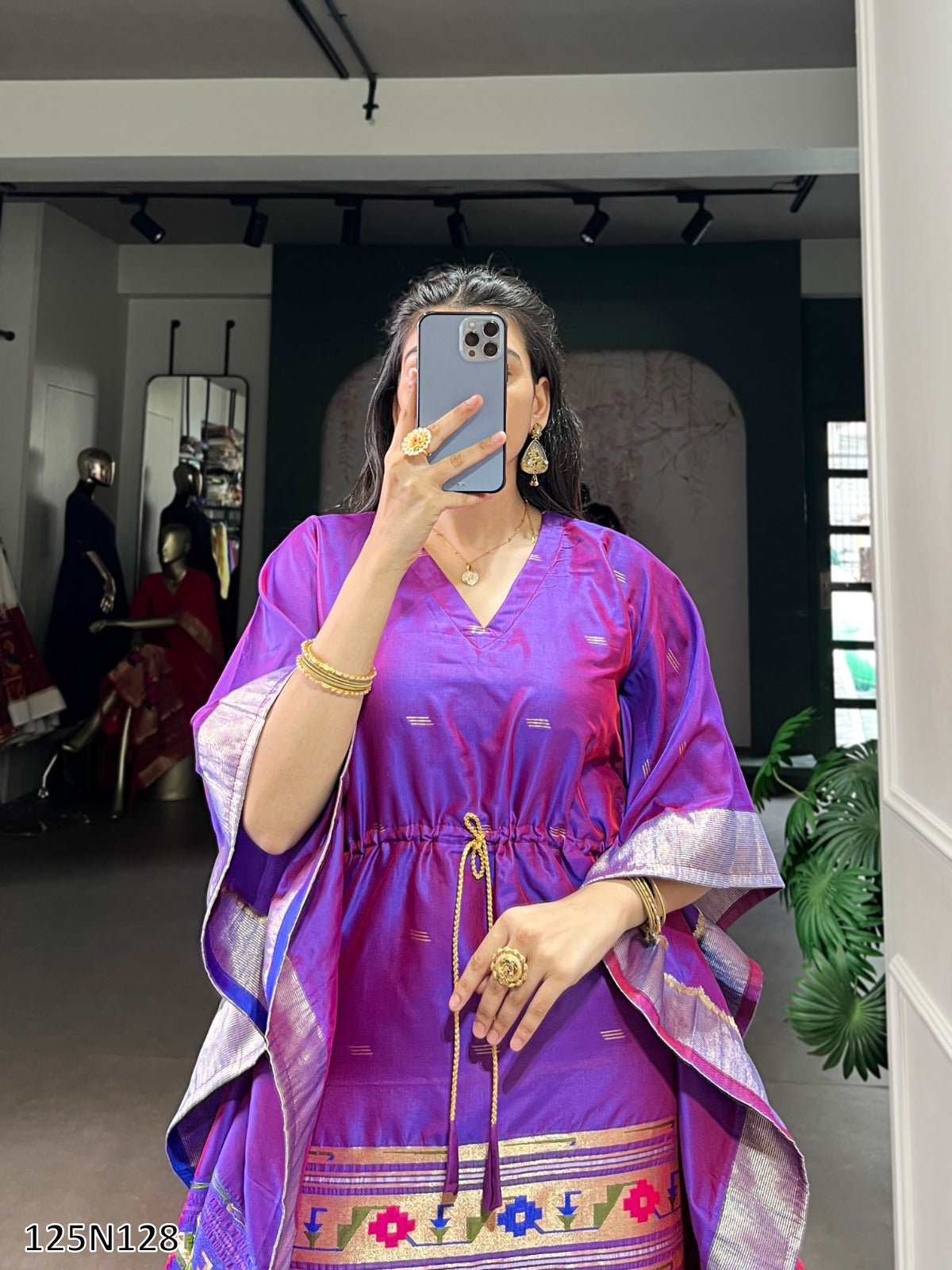 Premium Jacquard Paithani Kaftan with Zari Weaving Work