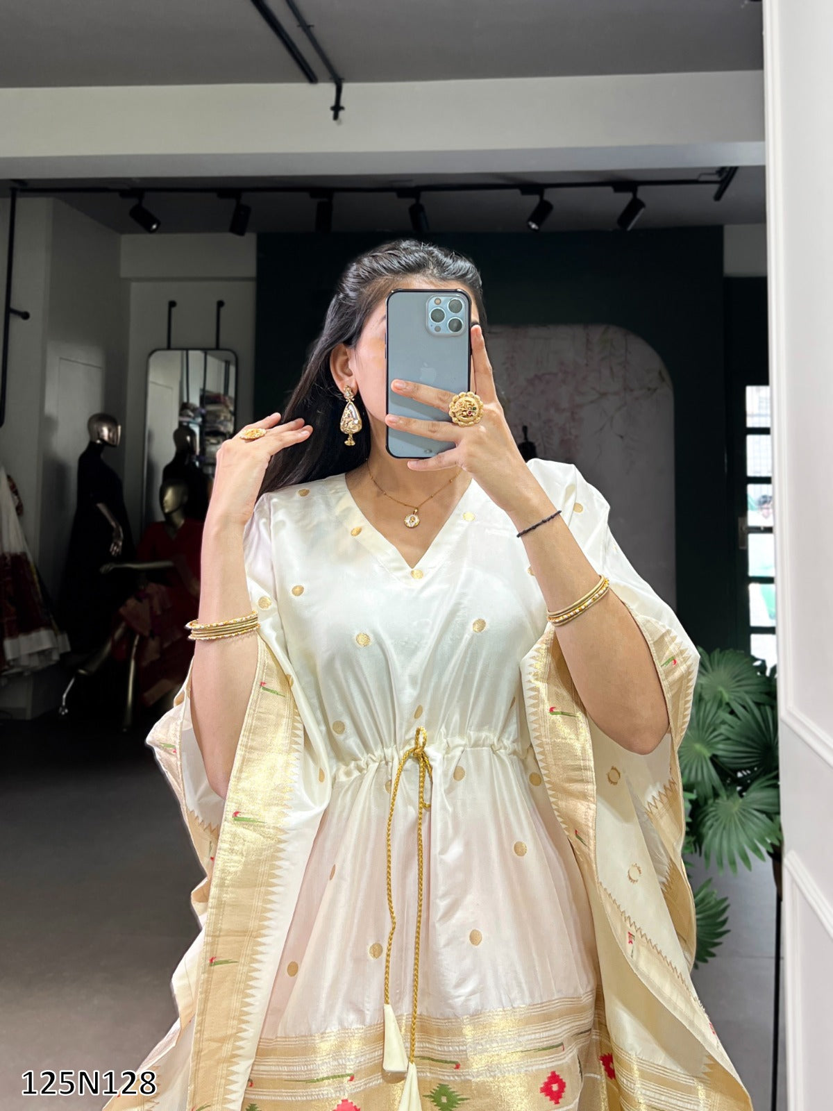 Premium Jacquard Paithani Kaftan with Zari Weaving Work