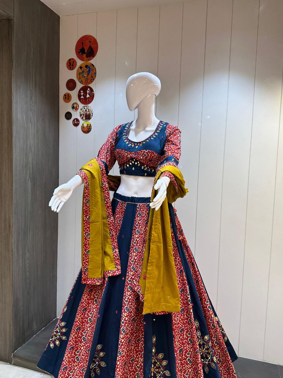 Premium Kutchi Print Kali Pattern Chaniya Choli Set with Mirror Handwork