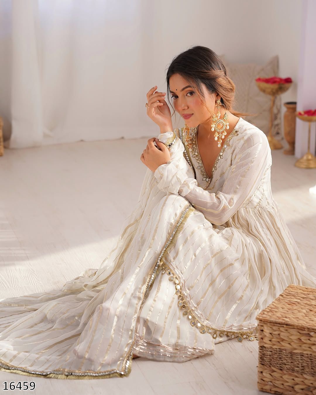 Premium Mal Chanderi Sharara Palazzo Set with Real Mirror Handwork & Dupatta