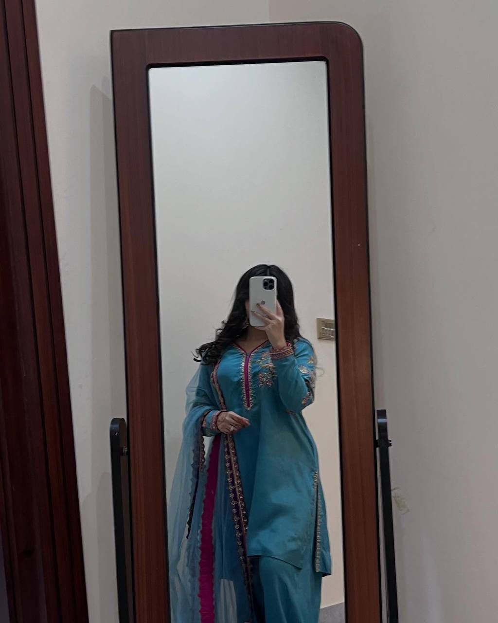 Festive Specials Plazzo: Premium Quality 3-Piece Premium Natural Crepe Fabric Skyblue Palazzo Suit Set