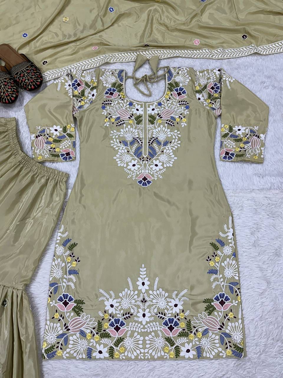 Party Wear & Festive Specials: Premium 3-piece Natural Crepe Sharara Palazzo & Dupatta Set