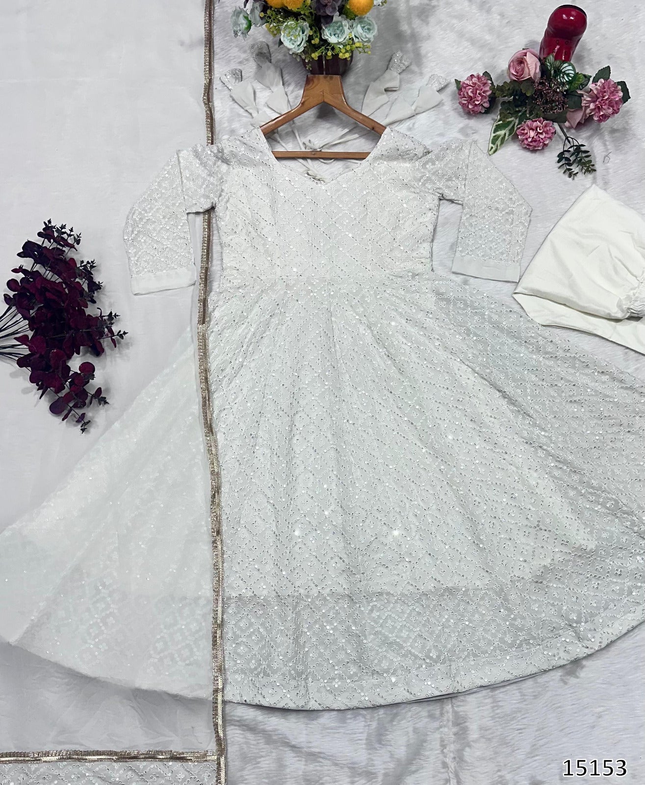 Premium Off White Ready Made Anarkali Suit Set