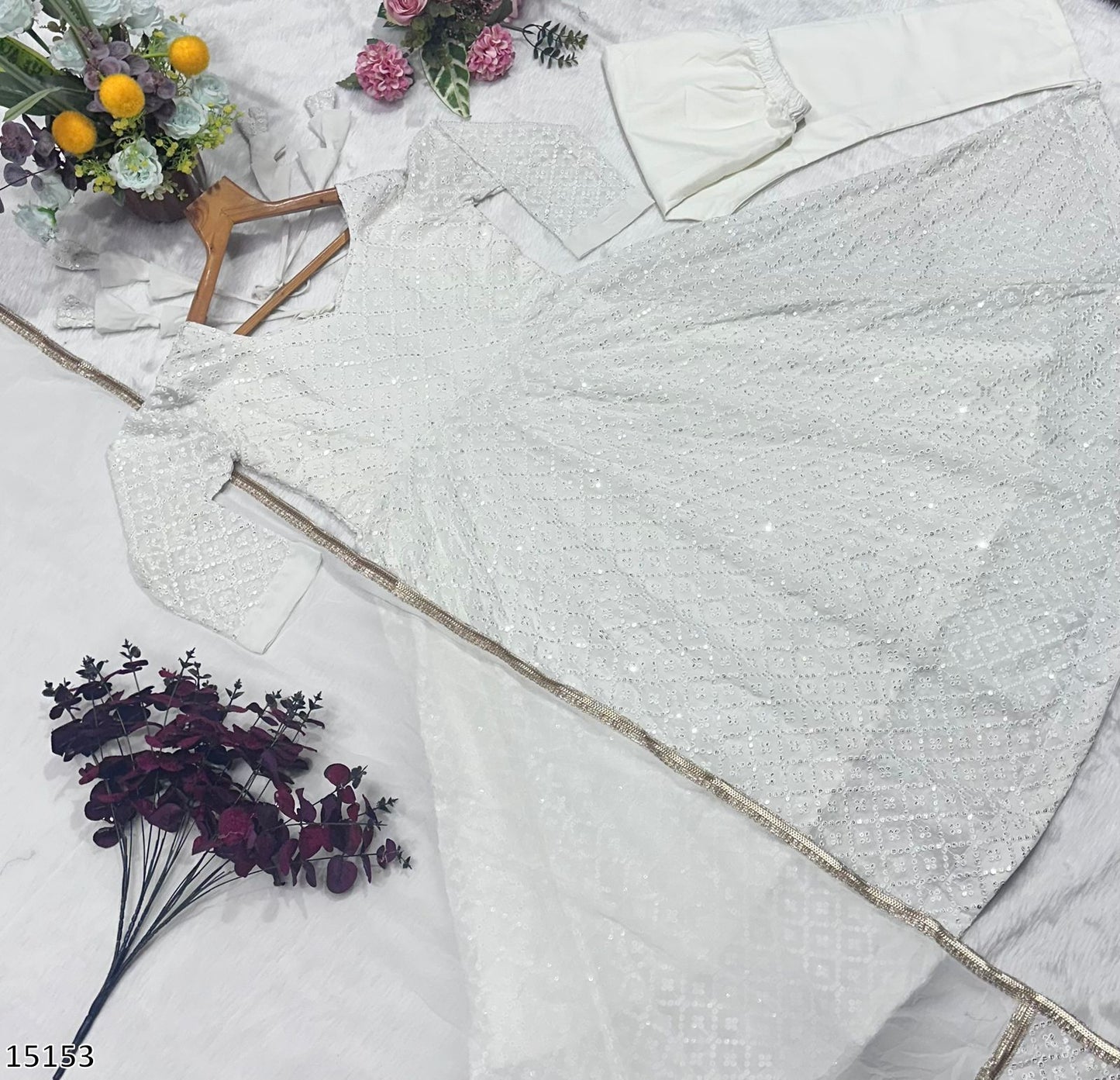 Premium Off White Ready Made Anarkali Suit Set