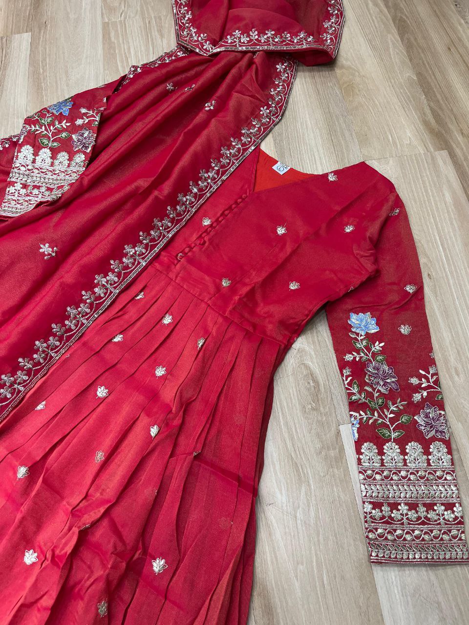Premium Viscose Cosmos Gown with Dupatta – Foil Embroidery Zari Sequins Work | Fully Stitched Party Wear