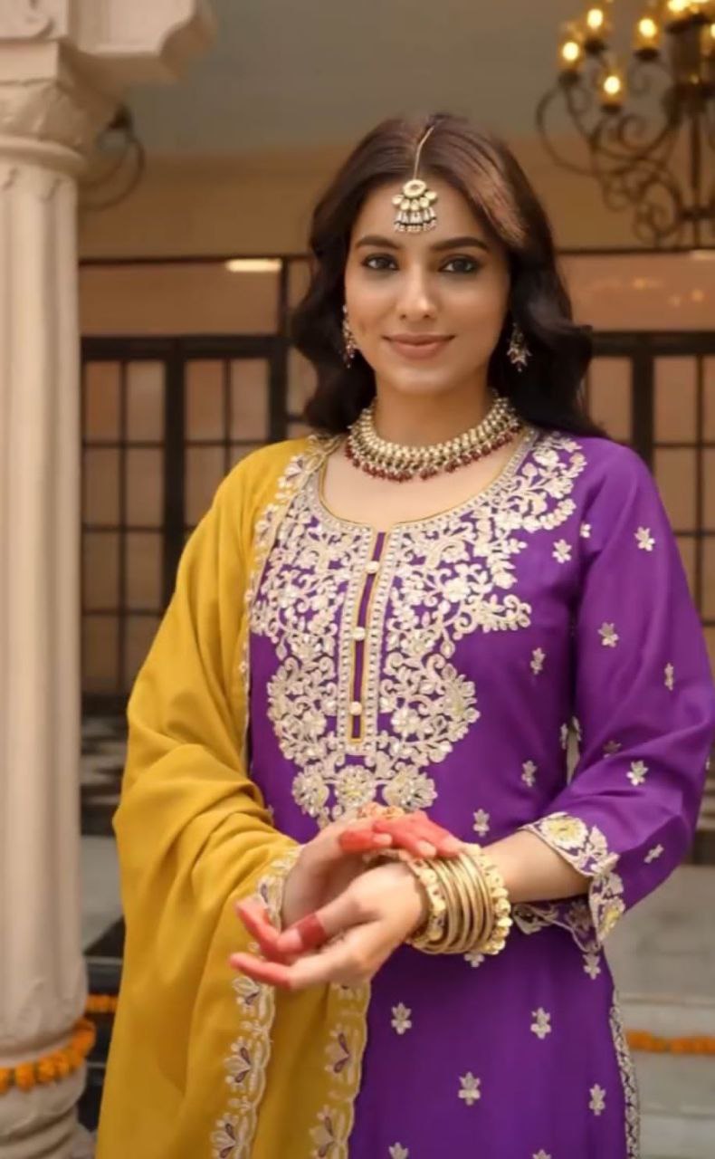 Prisha Fashion Designer Party Wear Vichitra Silk Top Plazzo & Dupatta Set – Fully Stitched