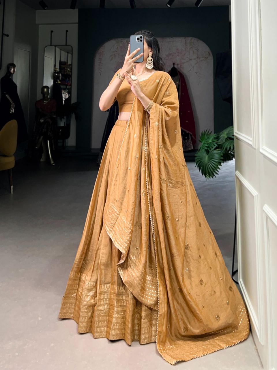 Pure Chanderi Zari Work Lehenga Choli Set