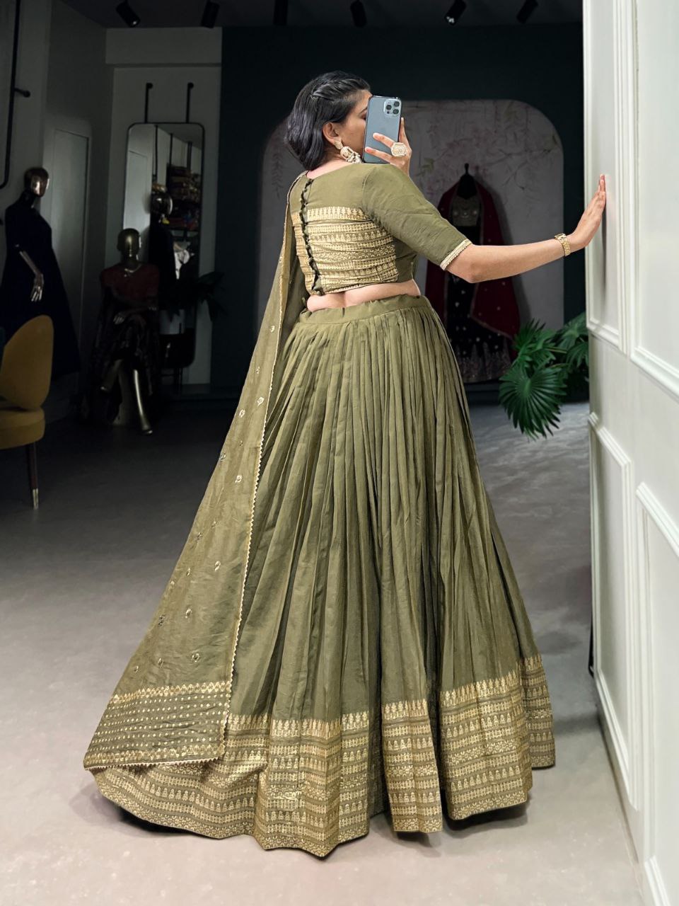 Pure Chanderi Zari Work Lehenga Choli Set