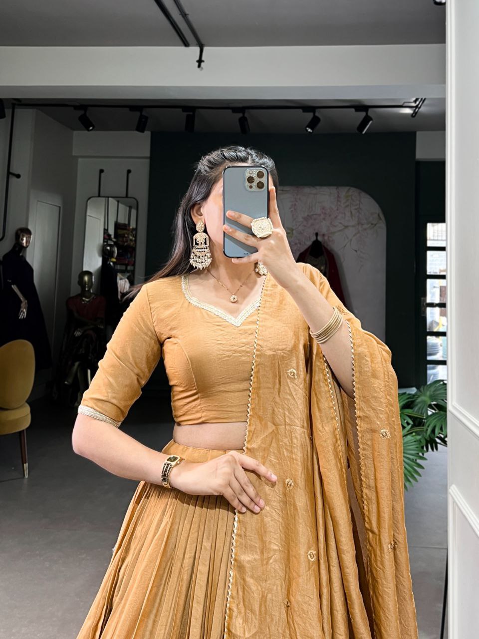 Pure Chanderi Zari Work Lehenga Choli Set