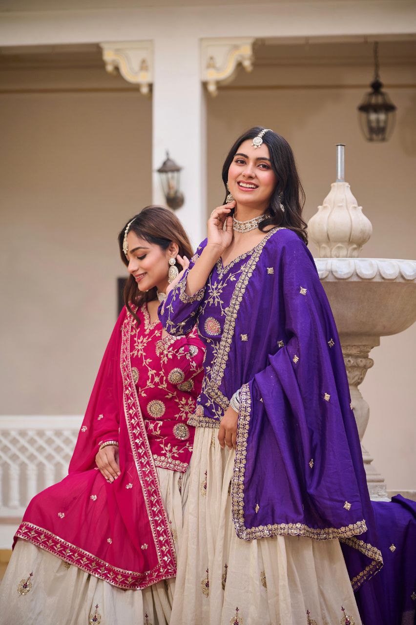 Pure Chinon & Tissue Silk Embroidered Festival Wear – Fully Stitched
