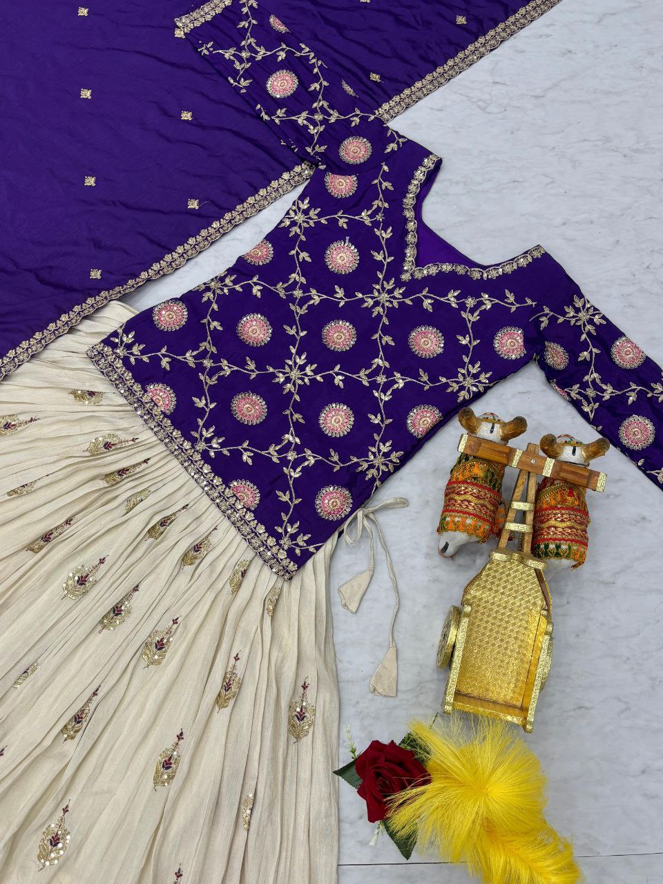 Pure Chinon & Tissue Silk Embroidered Festival Wear – Fully Stitched