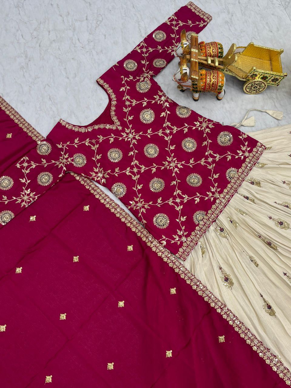 Pure Chinon & Tissue Silk Embroidered Festival Wear – Fully Stitched