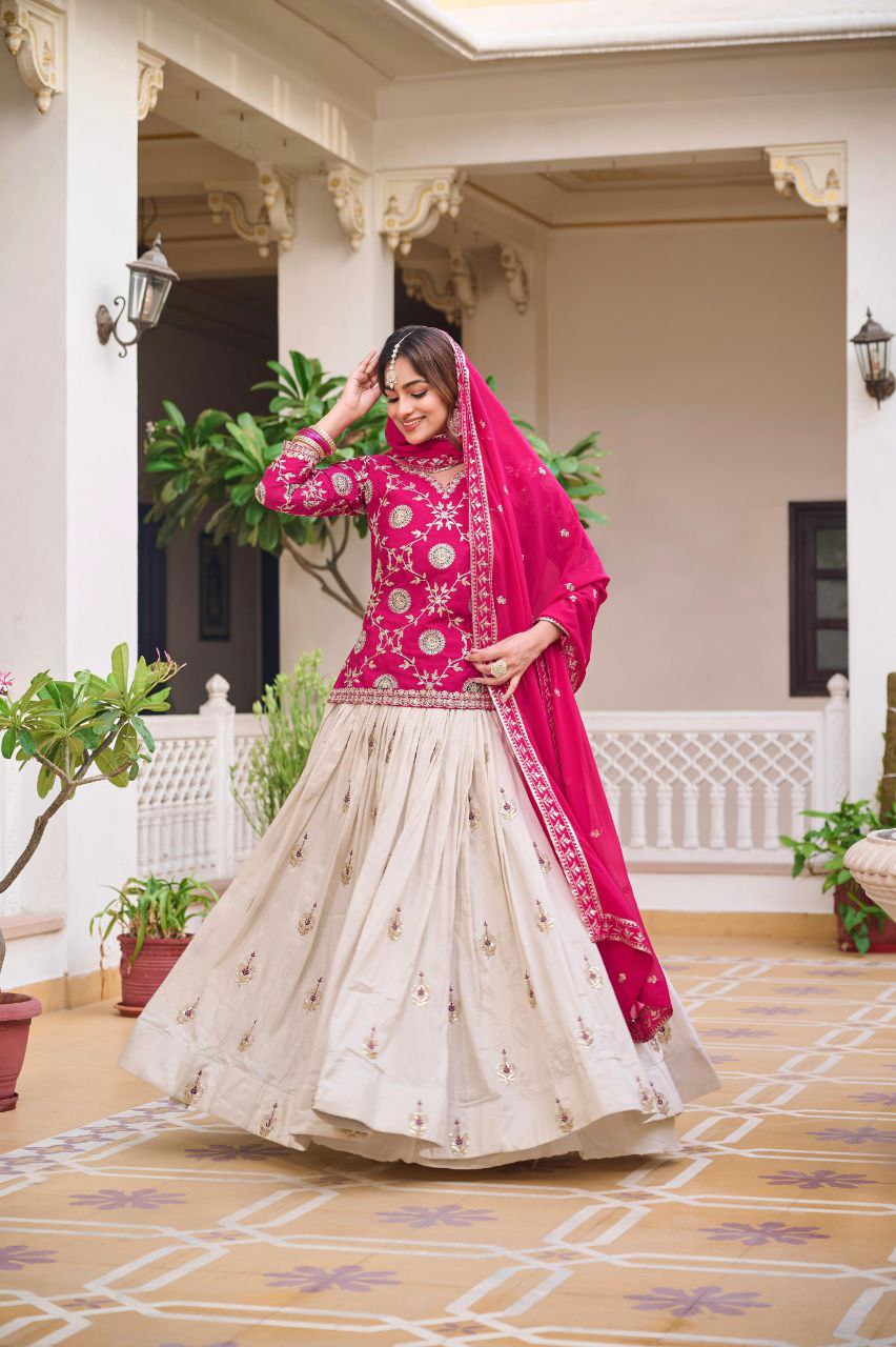 Pure Chinon & Tissue Silk Embroidered Festival Wear – Fully Stitched
