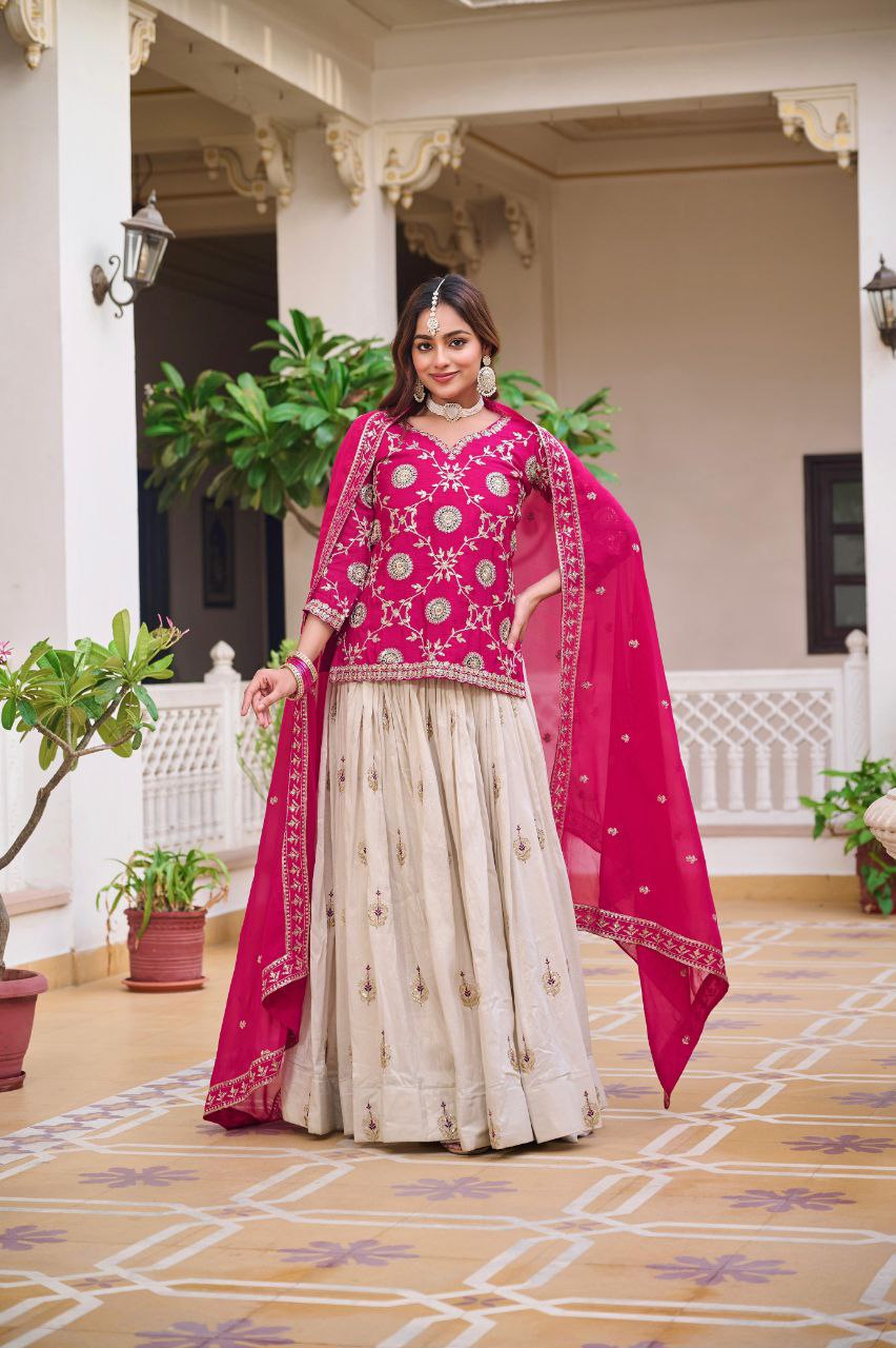 Pure Chinon & Tissue Silk Embroidered Festival Wear – Fully Stitched